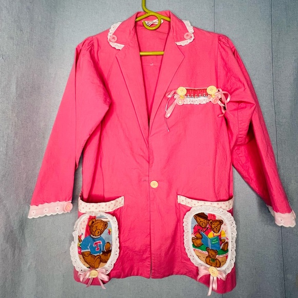Pink “Teddy Bears and Buttons” Vintage Junior’s Sears Shacket - Picture 3 of 8